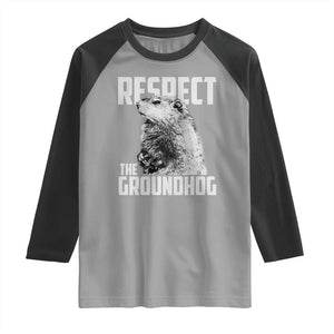Respect The Groundhog Raglan Shirt Funny Woodchuck Shadow Meteorlogy TS02 Sport Gray Black Print Your Wear