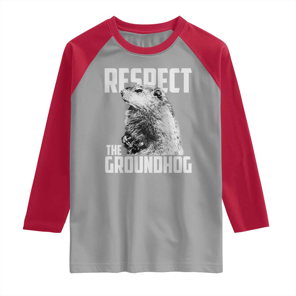 Respect The Groundhog Raglan Shirt Funny Woodchuck Shadow Meteorlogy TS02 Sport Gray Red Print Your Wear