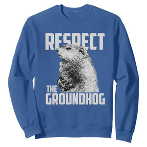 Respect The Groundhog Sweatshirt Funny Woodchuck Shadow Meteorlogy TS02 Royal Blue Print Your Wear