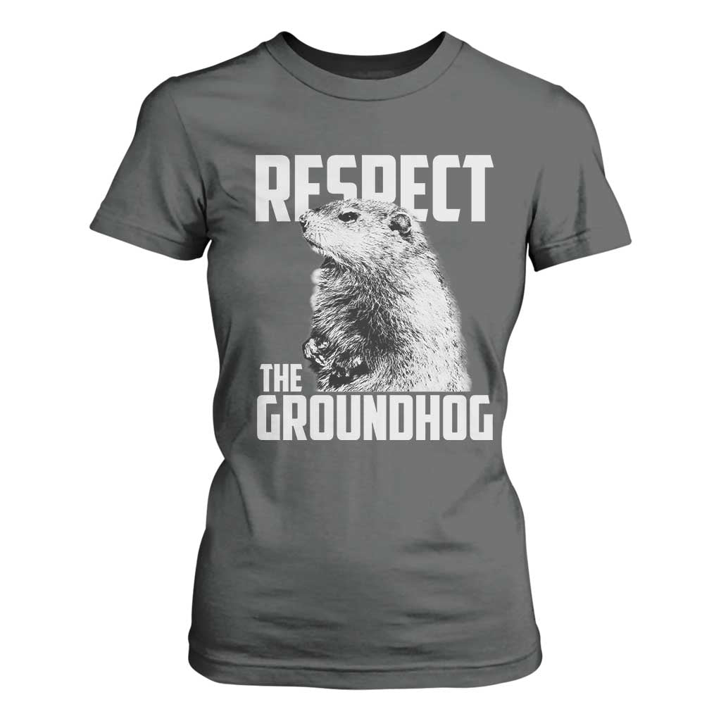 Respect The Groundhog T Shirt For Women Funny Woodchuck Shadow Meteorlogy TS02 Dark Heather Print Your Wear