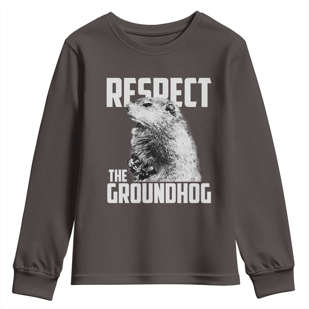 Respect The Groundhog Youth Sweatshirt Funny Woodchuck Shadow Meteorlogy TS02 Dark Chocolate Print Your Wear