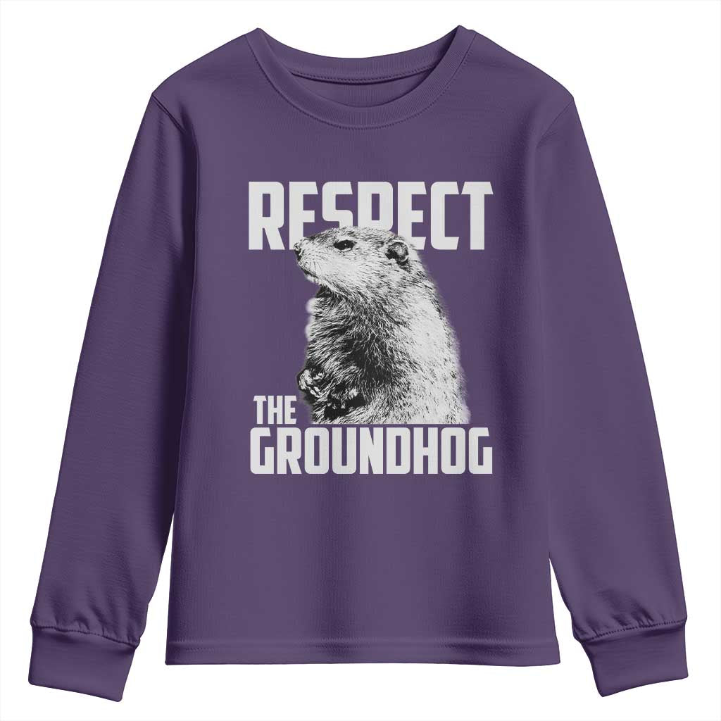 Respect The Groundhog Youth Sweatshirt Funny Woodchuck Shadow Meteorlogy TS02 Purple Print Your Wear