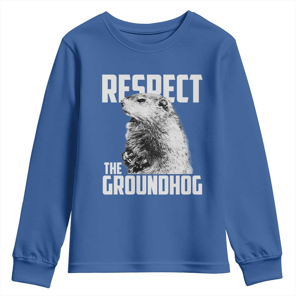 Respect The Groundhog Youth Sweatshirt Funny Woodchuck Shadow Meteorlogy TS02 Royal Blue Print Your Wear