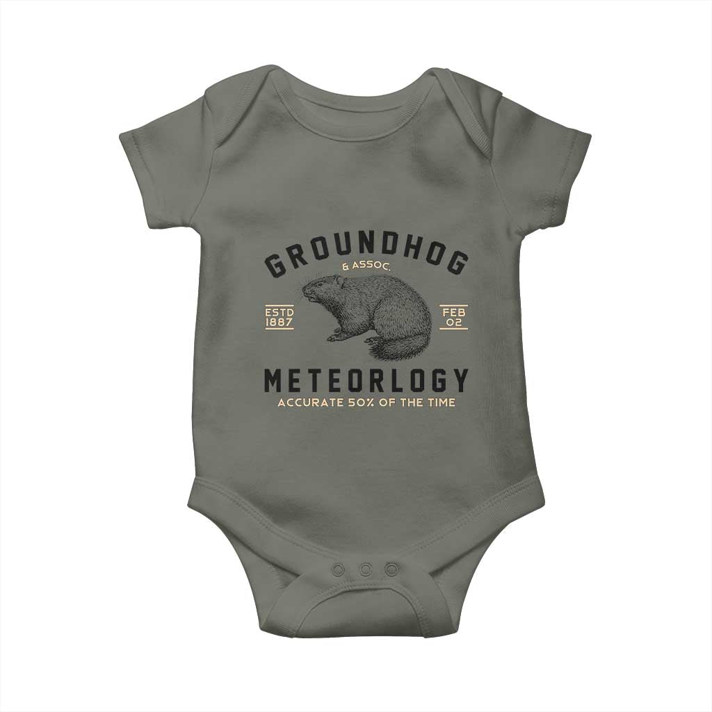 Groundhog Meteorology Baby Onesie Estd 1887 Accurate 50 Percent Of The Time Woodchuck TS02 Military Green Print Your Wear