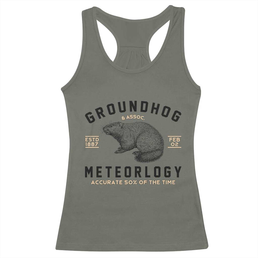 Groundhog Meteorology Racerback Tank Top Estd 1887 Accurate 50 Percent Of The Time Woodchuck TS02 Military Green Print Your Wear