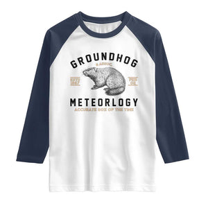 Groundhog Meteorology Raglan Shirt Estd 1887 Accurate 50 Percent Of The Time Woodchuck TS02 White Navy Print Your Wear