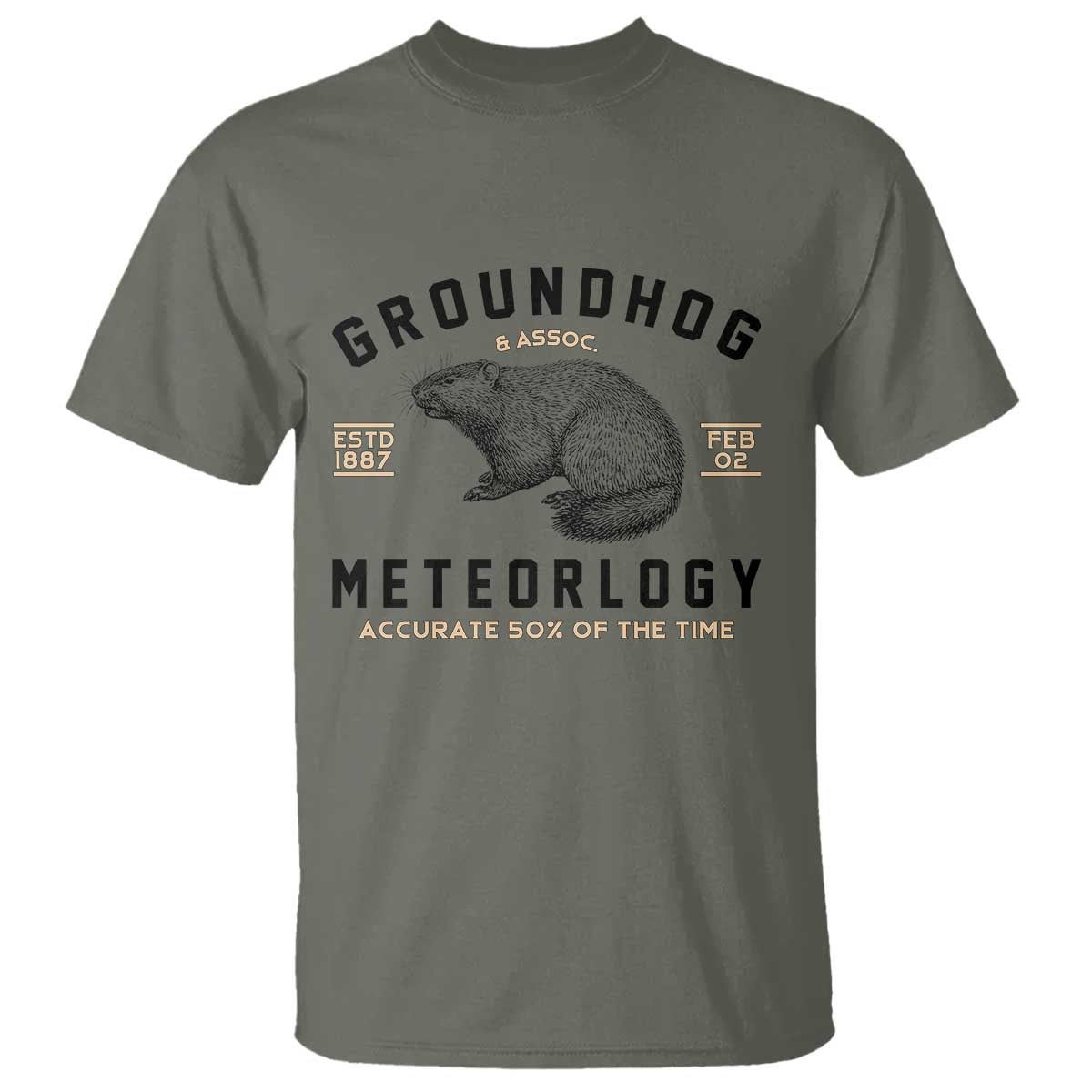 Groundhog Meteorology T Shirt Estd 1887 Accurate 50 Percent Of The Time Woodchuck TS02 Military Green Print Your Wear