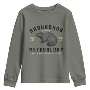 Groundhog Meteorology Youth Sweatshirt Estd 1887 Accurate 50 Percent Of The Time Woodchuck TS02 Military Green Print Your Wear