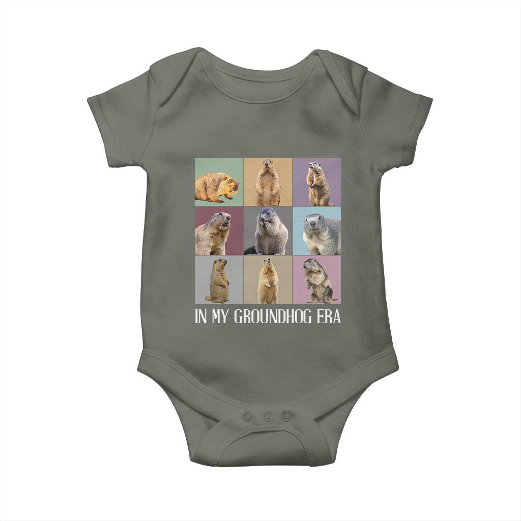 In My Groundhog Era Baby Onesie Funny Woodchuck TS02 Military Green Print Your Wear