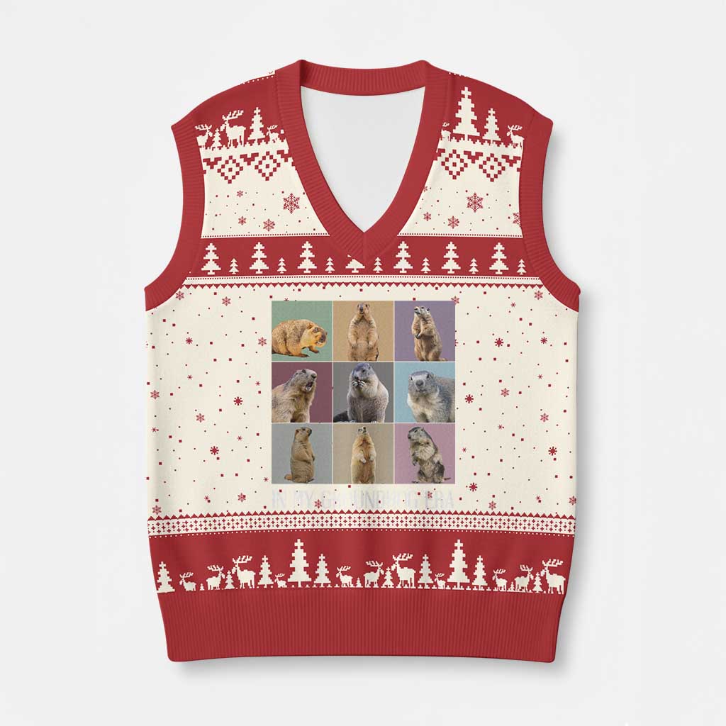 In My Groundhog Era V-Neck Knit Sweater Vest Funny Woodchuck TS02 Beige Red Print Your Wear