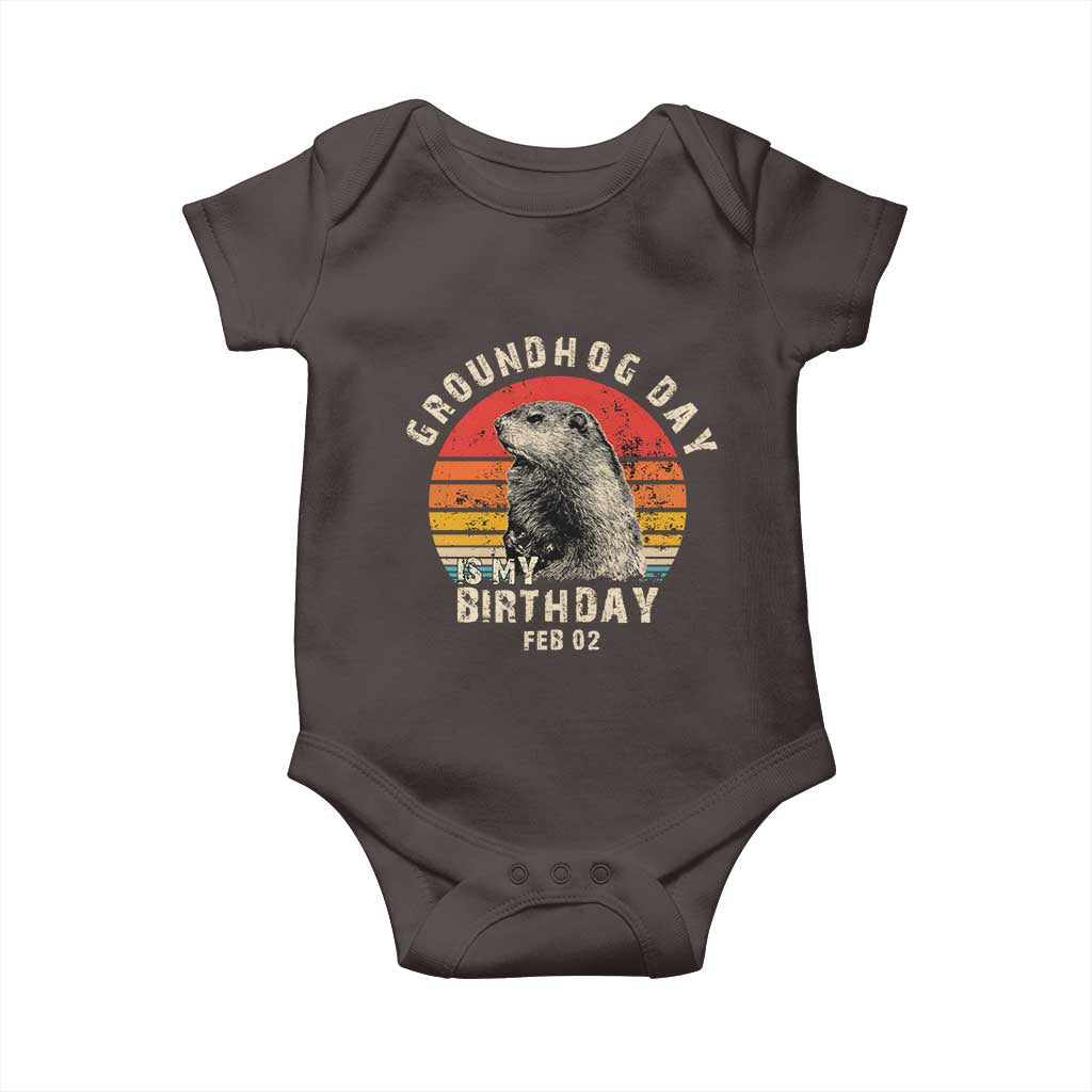 Groundhog Day Is My Birthday Baby Onesie Funny Woodchuck Retro Vintage TS02 Dark Chocolate Print Your Wear