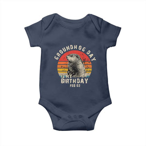 Groundhog Day Is My Birthday Baby Onesie Funny Woodchuck Retro Vintage TS02 Navy Print Your Wear