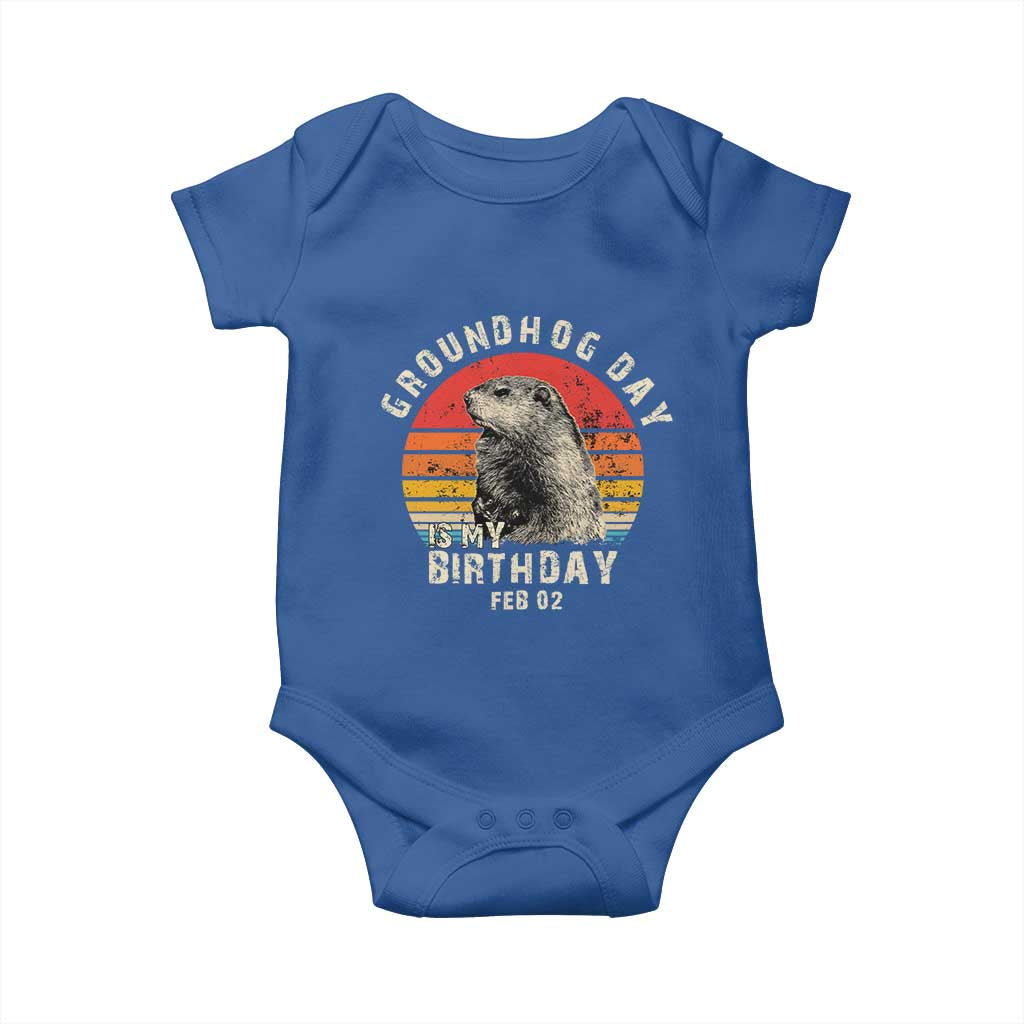 Groundhog Day Is My Birthday Baby Onesie Funny Woodchuck Retro Vintage TS02 Royal Blue Print Your Wear