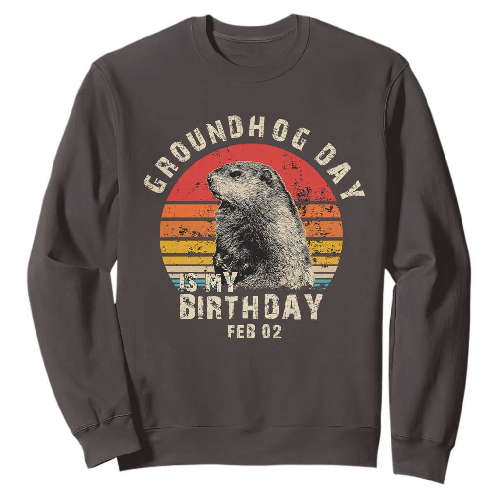 Groundhog Day Is My Birthday Sweatshirt Funny Woodchuck Retro Vintage TS02 Dark Chocolate Print Your Wear