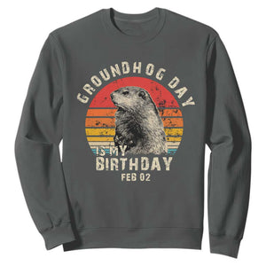Groundhog Day Is My Birthday Sweatshirt Funny Woodchuck Retro Vintage TS02 Dark Heather Print Your Wear