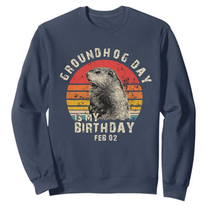 Groundhog Day Is My Birthday Sweatshirt Funny Woodchuck Retro Vintage TS02 Navy Print Your Wear