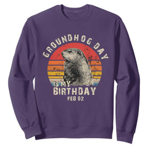 Groundhog Day Is My Birthday Sweatshirt Funny Woodchuck Retro Vintage TS02 Purple Print Your Wear