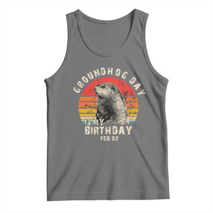 Groundhog Day Is My Birthday Tank Top Funny Woodchuck Retro Vintage TS02 Black Heather Print Your Wear