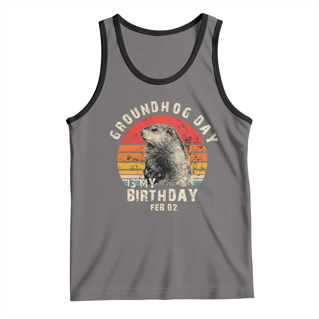 Groundhog Day Is My Birthday Tank Top Funny Woodchuck Retro Vintage TS02 Deep Heather Black Print Your Wear