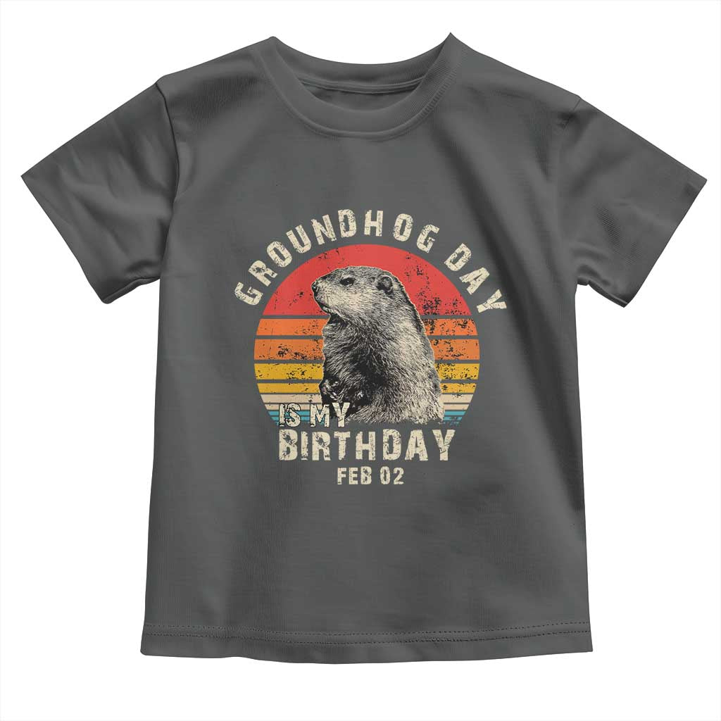 Groundhog Day Is My Birthday Toddler T Shirt Funny Woodchuck Retro Vintage TS02 Dark Heather Print Your Wear