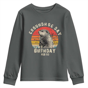 Groundhog Day Is My Birthday Youth Sweatshirt Funny Woodchuck Retro Vintage TS02 Dark Heather Print Your Wear