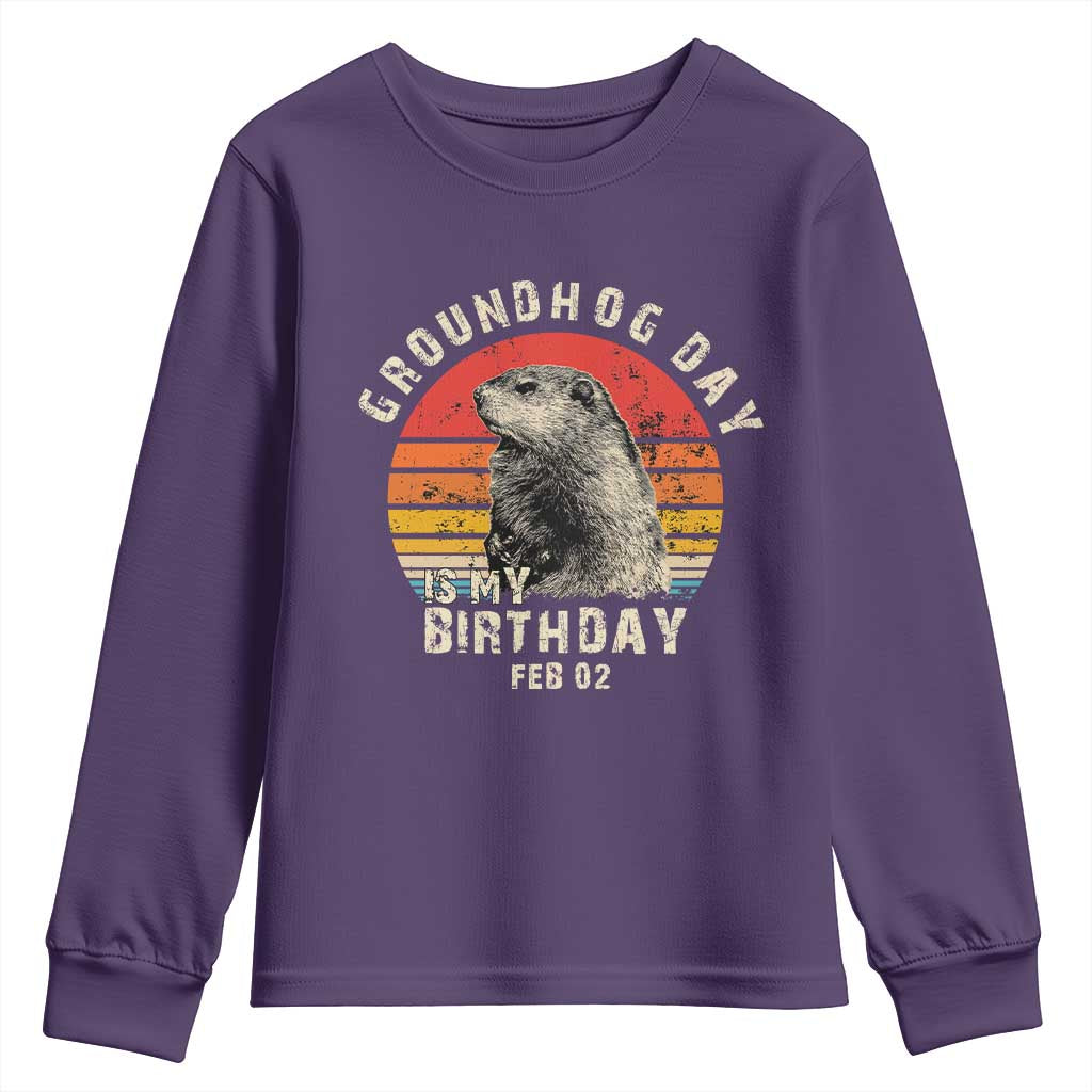 Groundhog Day Is My Birthday Youth Sweatshirt Funny Woodchuck Retro Vintage TS02 Purple Print Your Wear