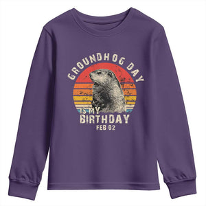 Groundhog Day Is My Birthday Youth Sweatshirt Funny Woodchuck Retro Vintage TS02 Purple Print Your Wear
