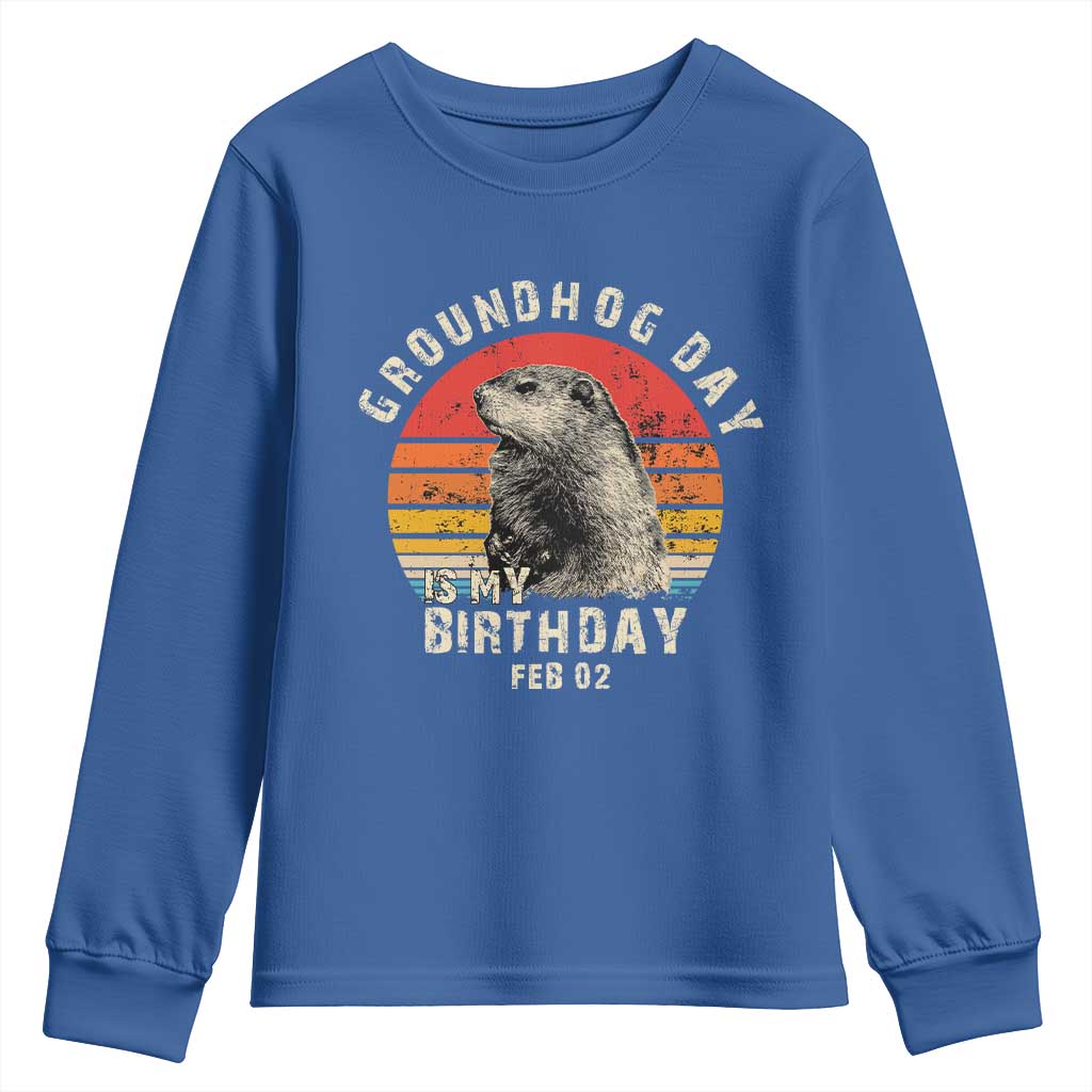 Groundhog Day Is My Birthday Youth Sweatshirt Funny Woodchuck Retro Vintage TS02 Royal Blue Print Your Wear