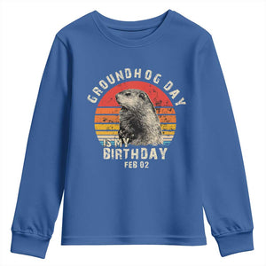 Groundhog Day Is My Birthday Youth Sweatshirt Funny Woodchuck Retro Vintage TS02 Royal Blue Print Your Wear