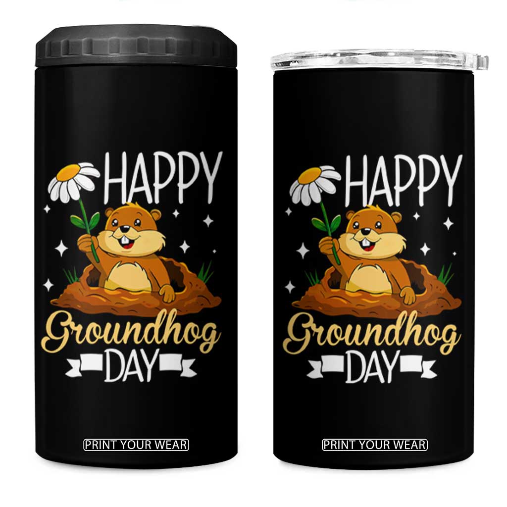 Happy Groundhog Day 4 in 1 Can Cooler Tumbler Punxsutawney Phil Groundhog Lover TS02 One Size: 16 oz Black Print Your Wear