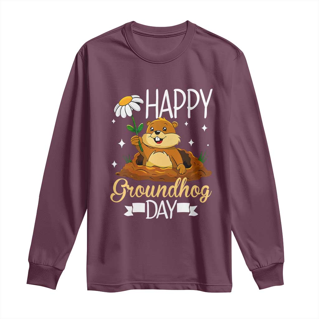 Happy Groundhog Day Long Sleeve Shirt Punxsutawney Phil Groundhog Lover TS02 Maroon Print Your Wear