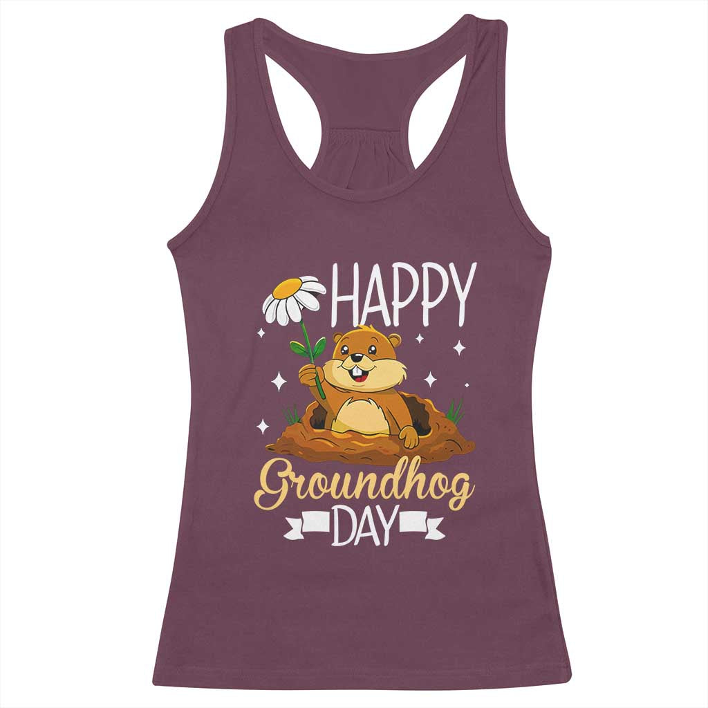 Happy Groundhog Day Racerback Tank Top Punxsutawney Phil Groundhog Lover TS02 Maroon Print Your Wear