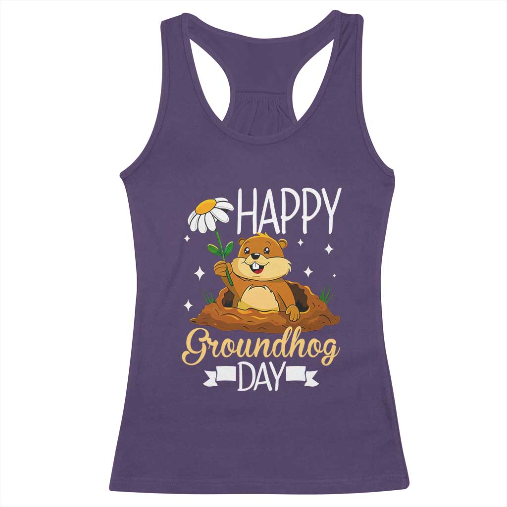 Happy Groundhog Day Racerback Tank Top Punxsutawney Phil Groundhog Lover TS02 Purple Print Your Wear