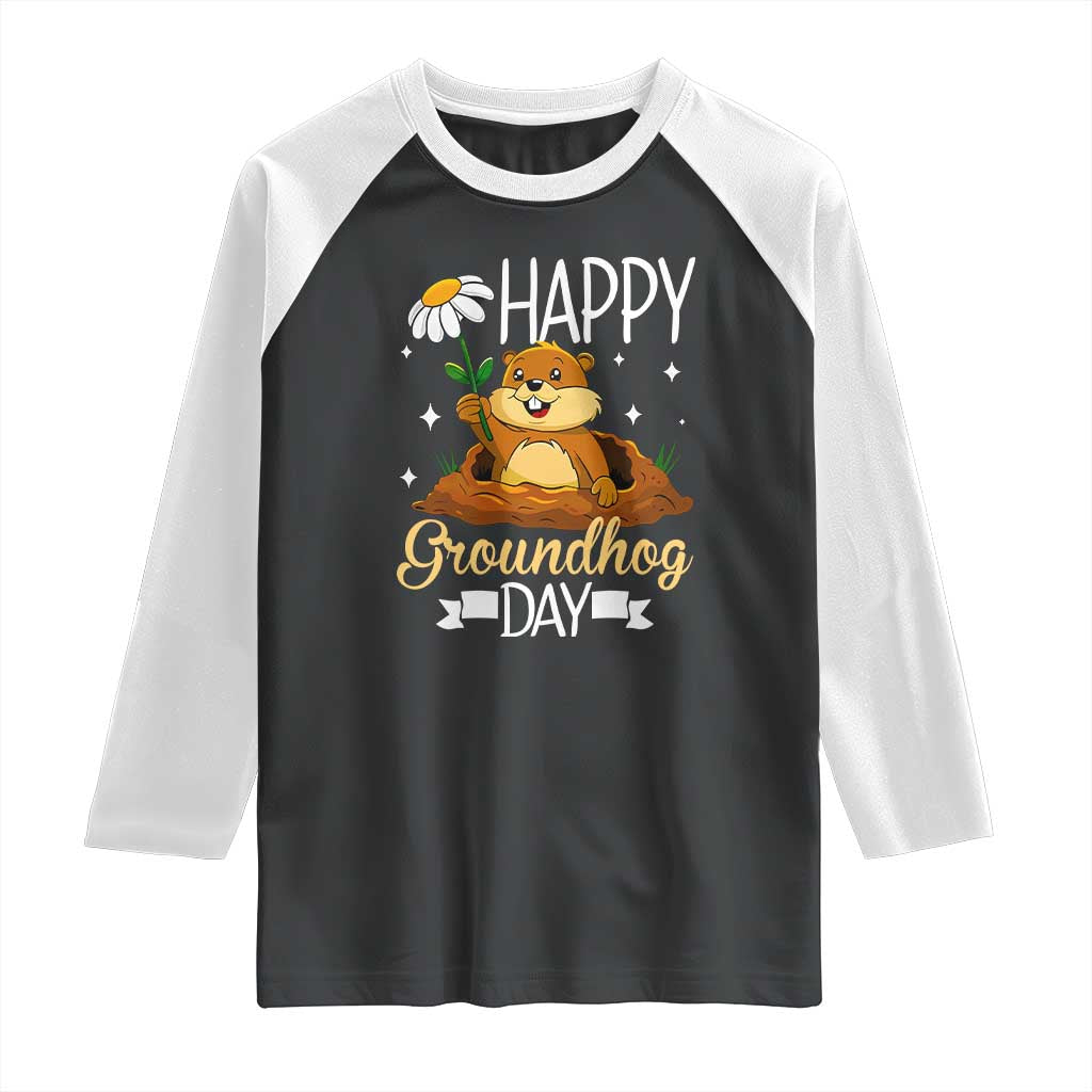 Happy Groundhog Day Raglan Shirt Punxsutawney Phil Groundhog Lover TS02 Black White Print Your Wear