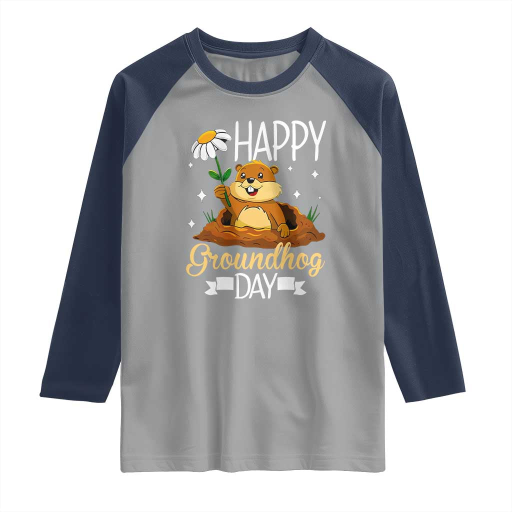 Happy Groundhog Day Raglan Shirt Punxsutawney Phil Groundhog Lover TS02 Sport Gray Navy Print Your Wear