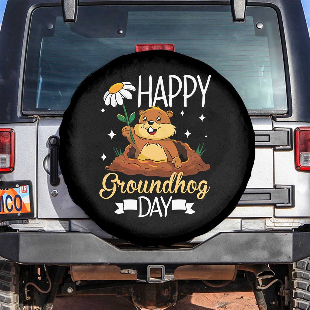 Happy Groundhog Day Spare Tire Cover Punxsutawney Phil Groundhog Lover TS02 No hole Black Print Your Wear