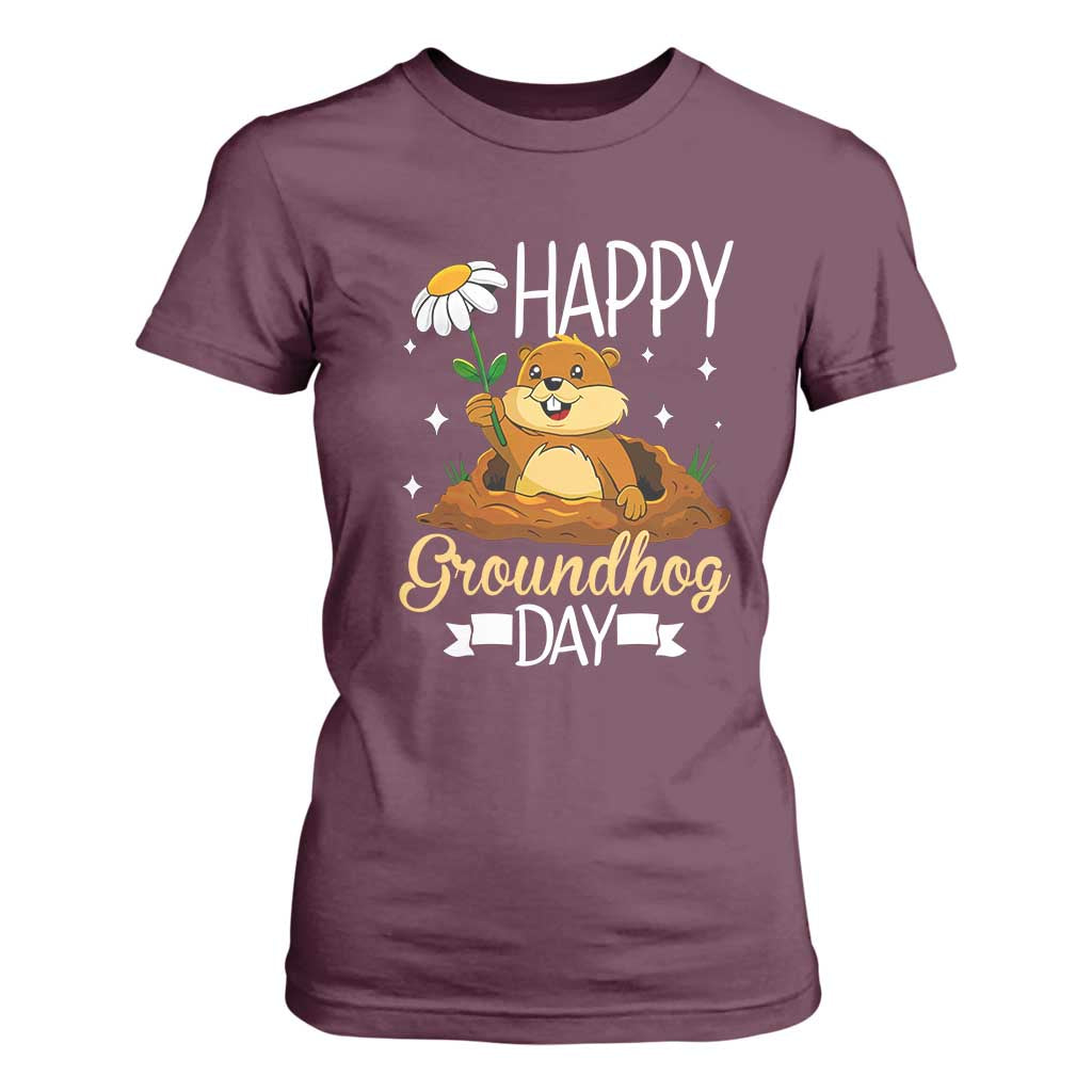 Happy Groundhog Day T Shirt For Women Punxsutawney Phil Groundhog Lover TS02 Maroon Print Your Wear