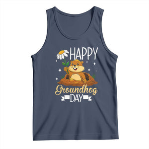 Happy Groundhog Day Tank Top Punxsutawney Phil Groundhog Lover TS02 Navy Print Your Wear