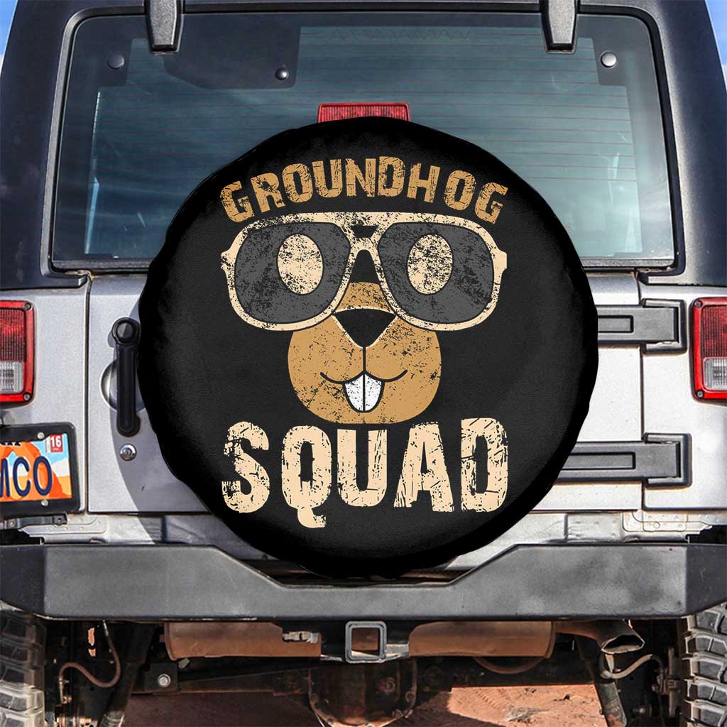 Groundhog Squad Spare Tire Cover Cute Woodchuck Happy Groundhog Day TS02 No hole Black Print Your Wear