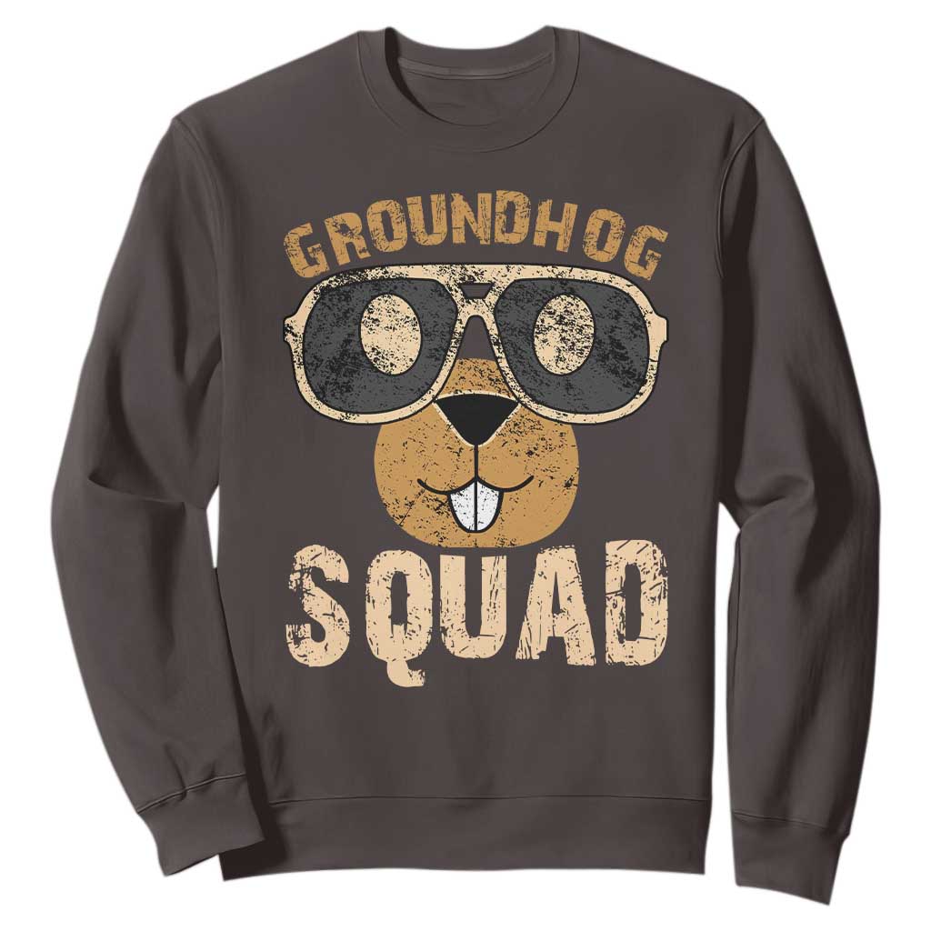 Groundhog Squad Sweatshirt Cute Woodchuck Happy Groundhog Day TS02 Dark Chocolate Print Your Wear