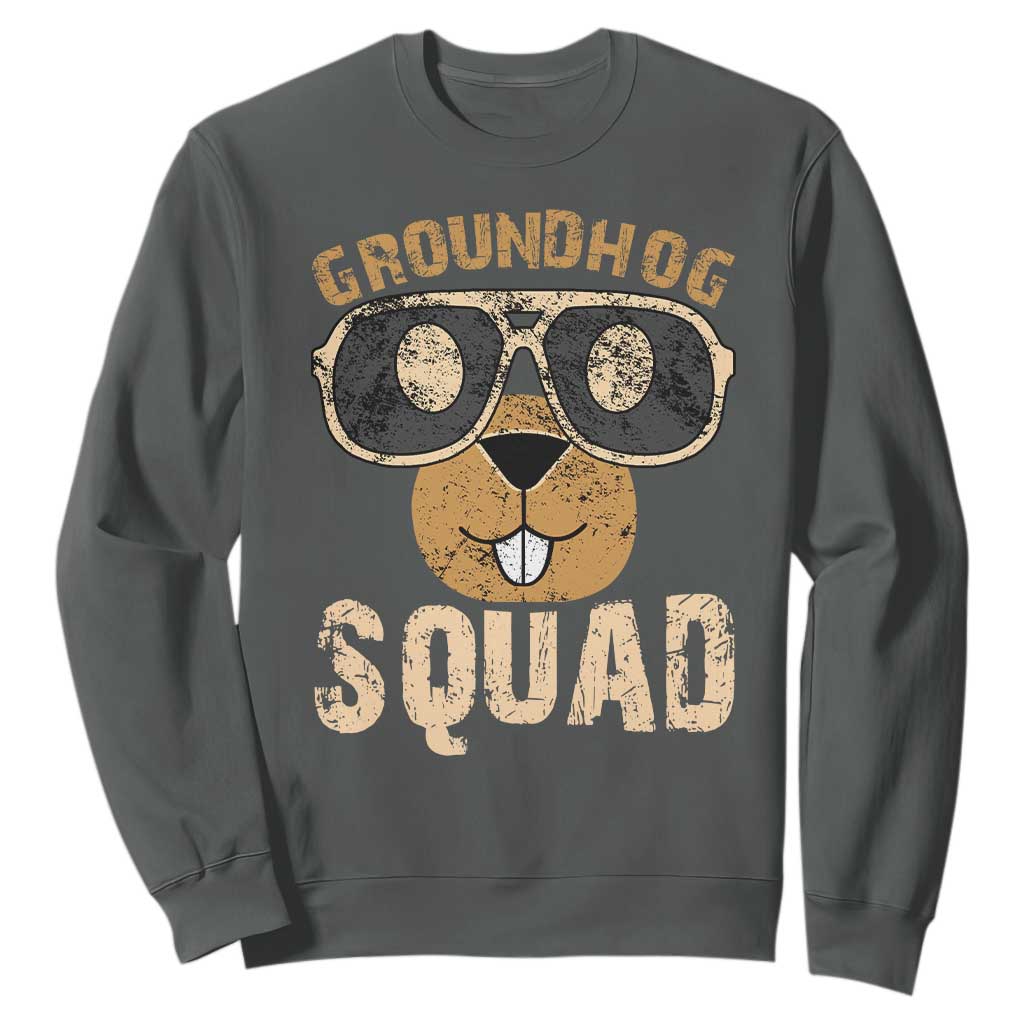 Groundhog Squad Sweatshirt Cute Woodchuck Happy Groundhog Day TS02 Dark Heather Print Your Wear