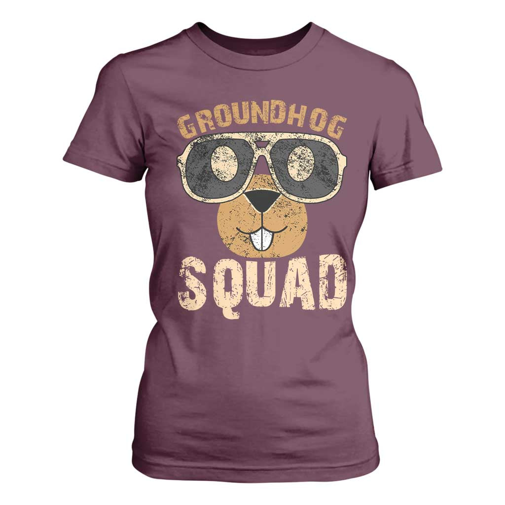 Groundhog Squad T Shirt For Women Cute Woodchuck Happy Groundhog Day TS02 Maroon Print Your Wear