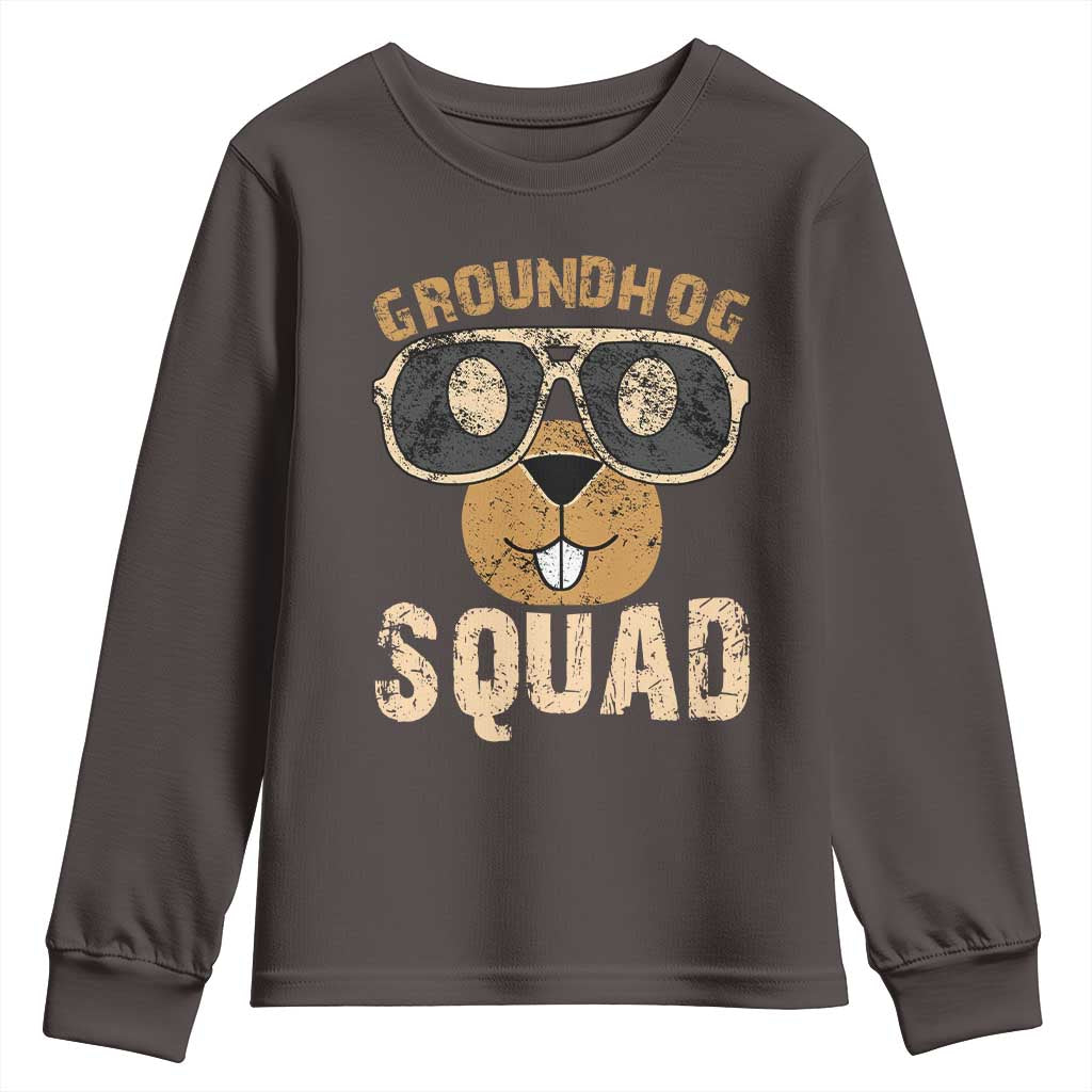 Groundhog Squad Youth Sweatshirt Cute Woodchuck Happy Groundhog Day TS02 Dark Chocolate Print Your Wear