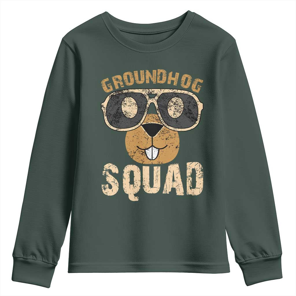 Groundhog Squad Youth Sweatshirt Cute Woodchuck Happy Groundhog Day TS02 Dark Forest Green Print Your Wear