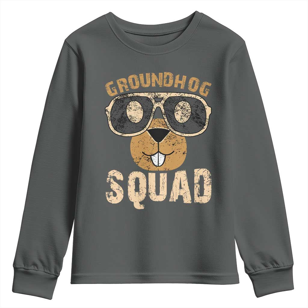 Groundhog Squad Youth Sweatshirt Cute Woodchuck Happy Groundhog Day TS02 Dark Heather Print Your Wear