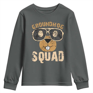Groundhog Squad Youth Sweatshirt Cute Woodchuck Happy Groundhog Day TS02 Dark Heather Print Your Wear
