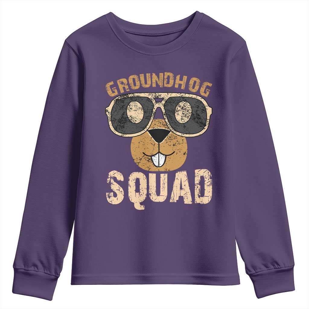 Groundhog Squad Youth Sweatshirt Cute Woodchuck Happy Groundhog Day TS02 Purple Print Your Wear