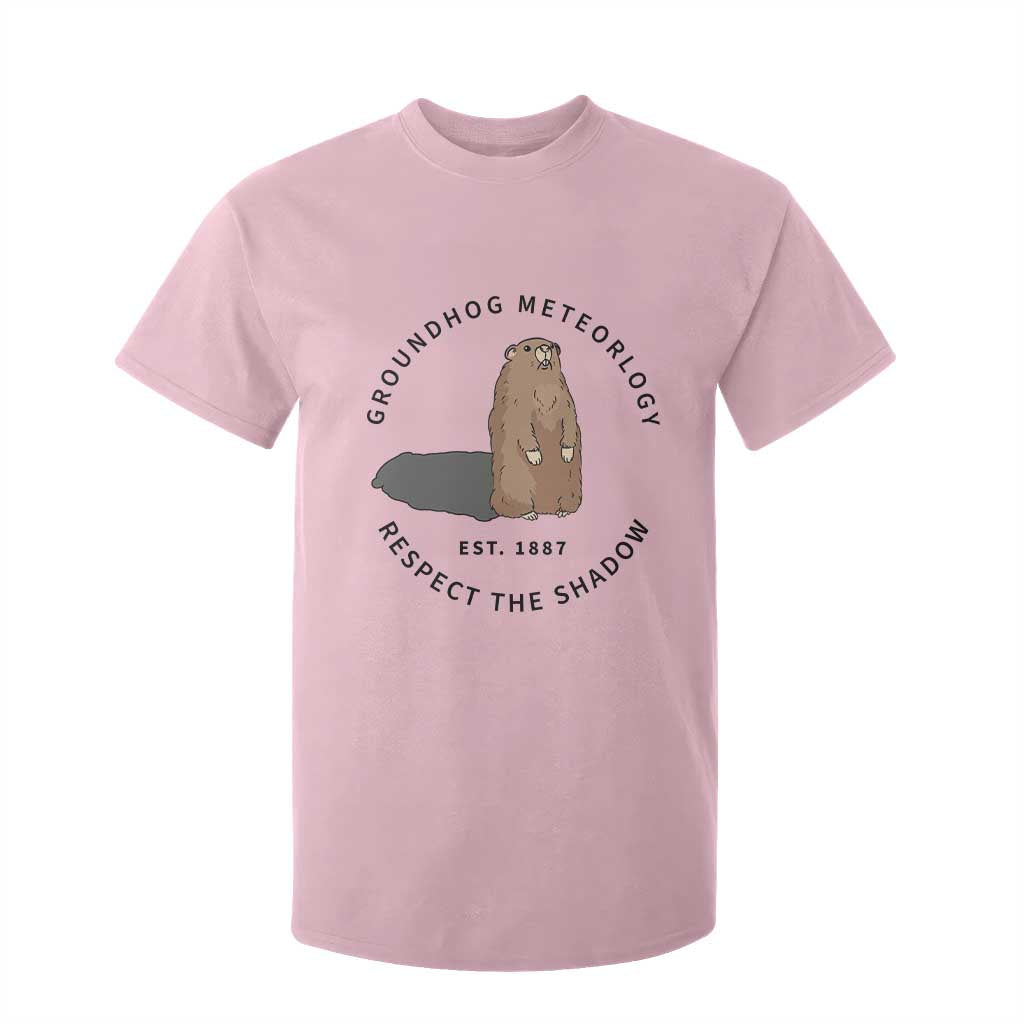Groundhog Meteorology T Shirt For Kid Respect The Shadow Est 1887 Funny Woodchuck TS02 Light Pink Print Your Wear
