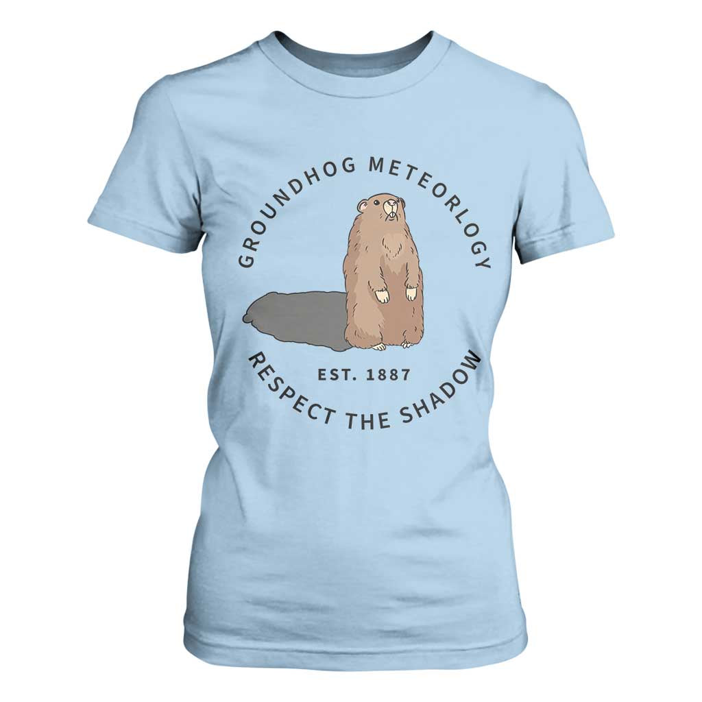 Groundhog Meteorology T Shirt For Women Respect The Shadow Est 1887 Funny Woodchuck TS02 Light Blue Print Your Wear
