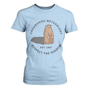 Groundhog Meteorology T Shirt For Women Respect The Shadow Est 1887 Funny Woodchuck TS02 Light Blue Print Your Wear